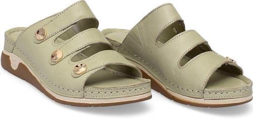 Elit Rhmm-15 Kadın Hakiki Deri Ortopedik Düz Terlik Yeşil