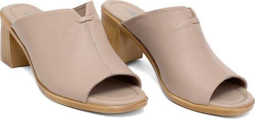 Elit Koc22-10 Kadın Hakiki Deri Topuklu Terlik Bej