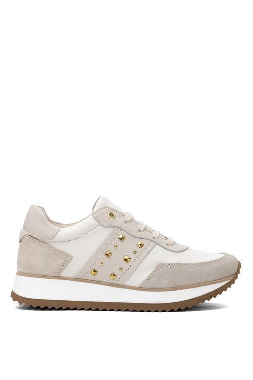 D25Ya-560 Kadın Hakiki Deri Klasik Sneaker Krem