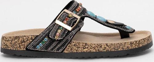 25Y102-7 Kadın Taşlı Parmak Arası Terlik Siyah