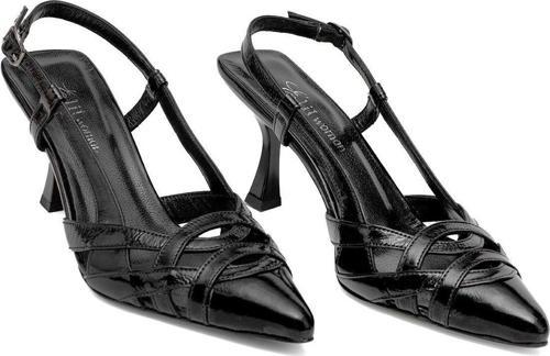 Elit Valeria Kadın Hakiki Rugan Deri Klasik Topuklu Ayakkabı Siyah