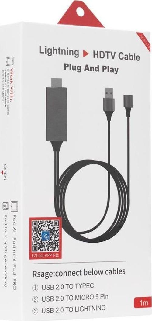 HY-XO54 Görüntü Aktarıcı Kırmızı-Siyah USB-F to HDMI 1m Mobil Telefon Uyumlu Kablo