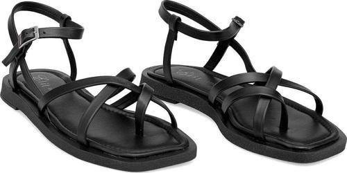 Elit Raveena Kadın Hakiki Deri Ortopedik Düz Sandalet Siyah