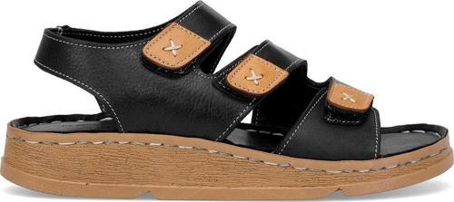 D25Ys-2450 Kadın Hakiki Deri Düz Sandalet Siyah