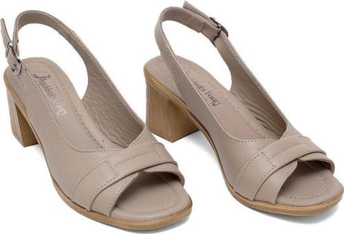 Elit Koc22-18 Kadın Hakiki Deri Topuklu Sandalet Bej