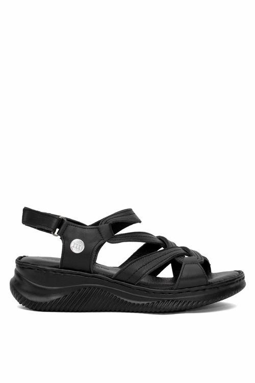 D25Ys-2265 Kadın Hakiki Deri Dolgu Topuk Sandalet Siyah