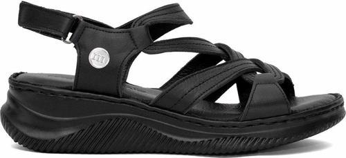 D25Ys-2265 Kadın Hakiki Deri Dolgu Topuk Sandalet Siyah