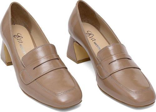 Elit Mireya Kadın Hakiki Rugan Deri Klasik Topuklu Ayakkabı Vizon