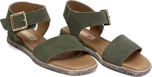 Elit Ziva Kadın Hakiki Deri Düz Sandalet Haki