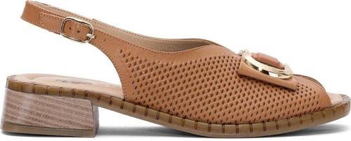 2512003Y Kadın Hakiki Deri Topuklu Sandalet Taba