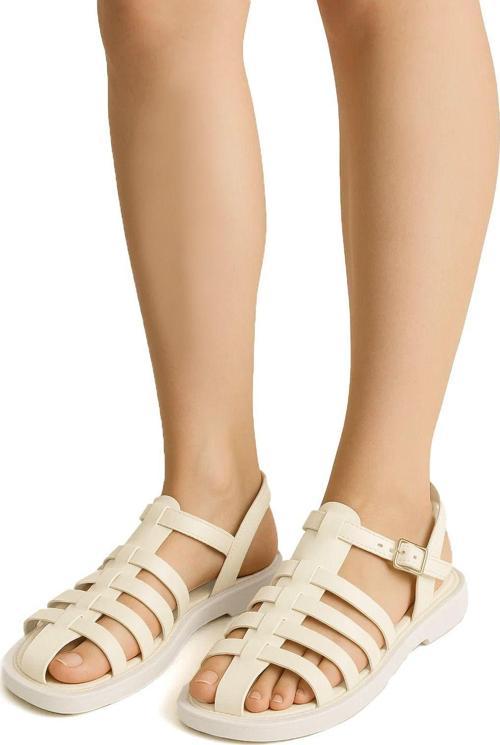 Elit Camila Kadın Hakiki Deri Ortopedik Düz Sandalet Bej