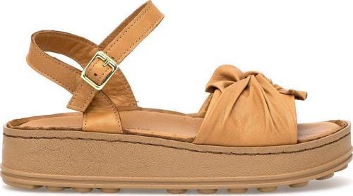 D25Ys-2595 Kadın Hakiki Deri Düz Sandalet Taba