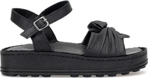 D25Ys-2595 Kadın Hakiki Deri Düz Sandalet Siyah