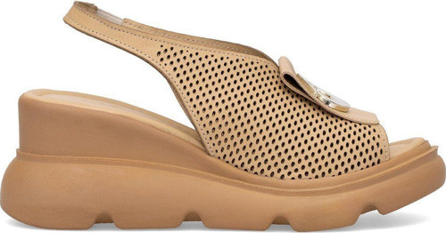 Elit Zeyn 8067 Kadın Hakiki Deri Dolgu Topuk Sandalet Camel