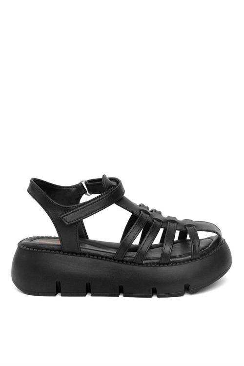 J F 210 Filet Erkek Çocuk Düz Sandalet Siyah