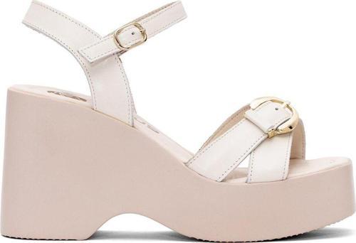 2311531Y Kadın Hakiki Deri Dolgu Topuk Sandalet Bej