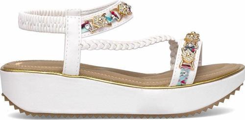 25Y121-4 Kadın Taşlı Düz Sandalet Beyaz