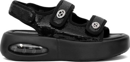 25Y418-2 Kadın Taşlı Düz Sandalet Siyah