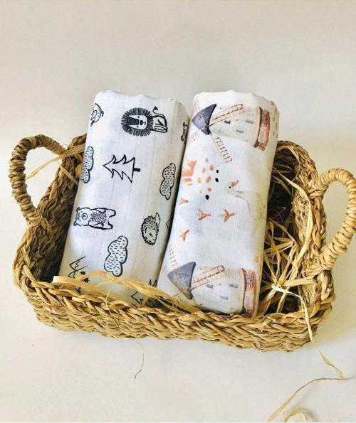 2 Adet  Çok Amaçlı Müslin Bezi Örtü Battaniye