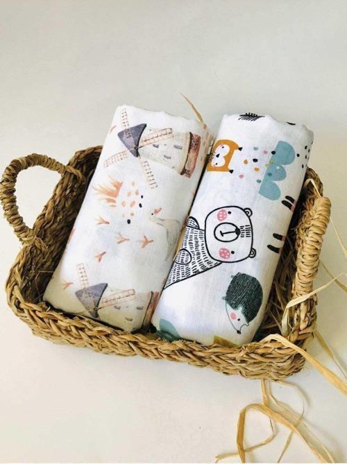 2 Adet  Çok Amaçlı Müslin Bezi Örtü Battaniye