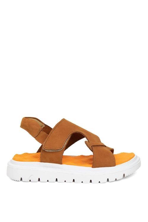 S F 2281N Filet Erkek Çocuk Hakiki Deri Düz Sandalet Taba