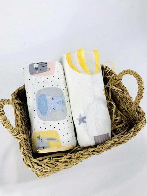 2 Adet  Çok Amaçlı Müslin Bezi Örtü Battaniye