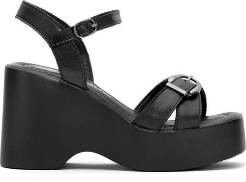 2311531Y Kadın Hakiki Deri Dolgu Topuk Sandalet Siyah