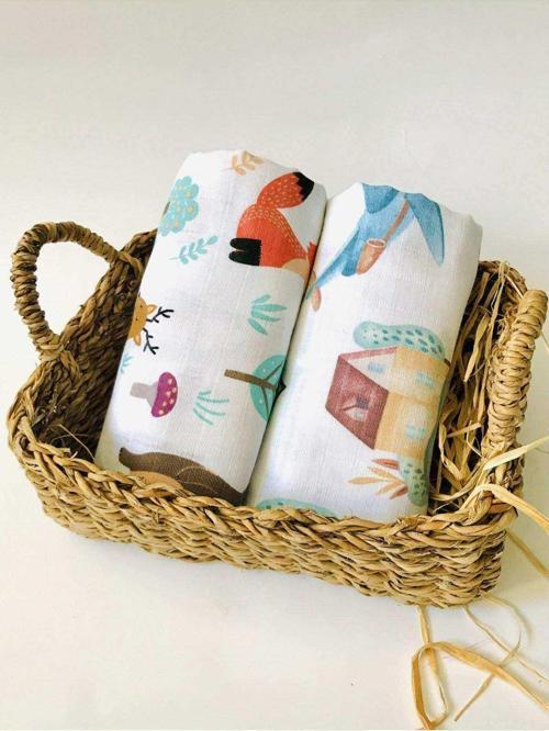 2 Adet  Çok Amaçlı Müslin Bezi Örtü Battaniye