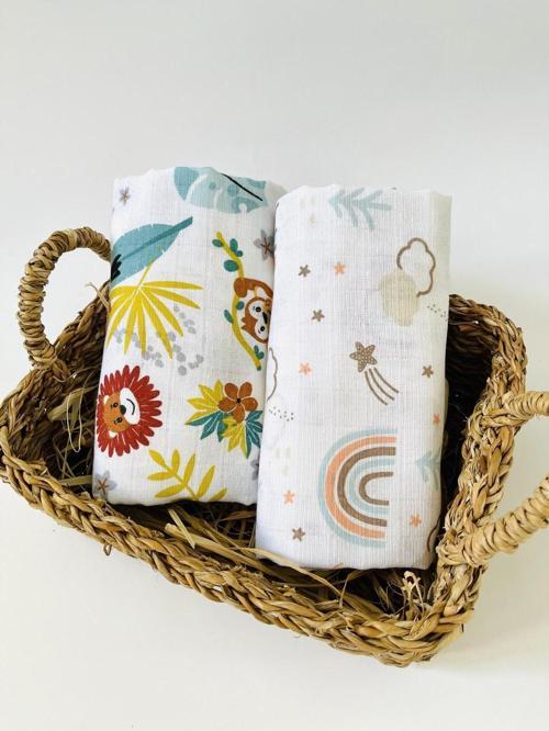 2 Adet  Çok Amaçlı Müslin Bezi Örtü Battaniye