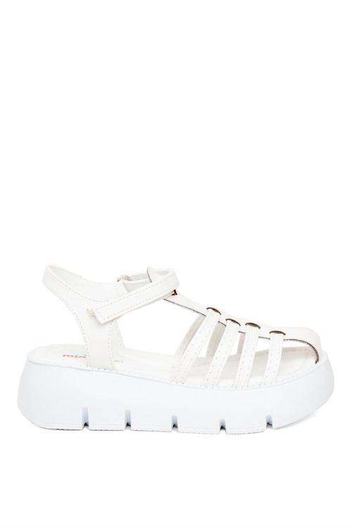 J F 210 Filet Erkek Çocuk Düz Sandalet Beyaz