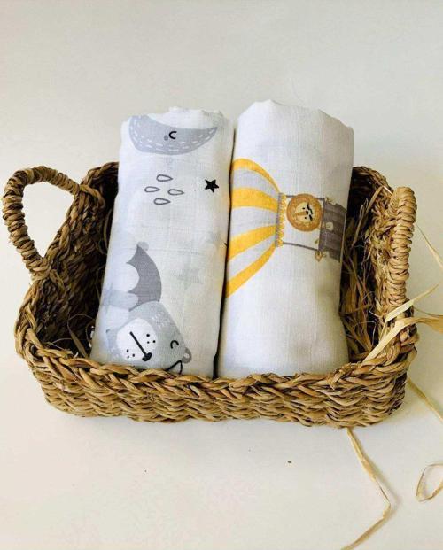 2 Adet  Çok Amaçlı Müslin Bezi Örtü Battaniye