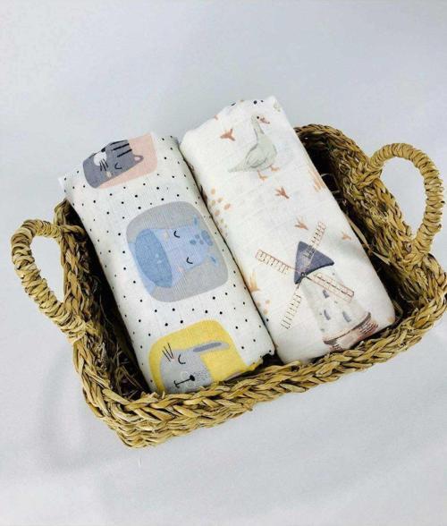 2 Adet  Çok Amaçlı Müslin Bezi Örtü Battaniye