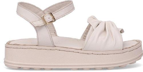 D25Ys-2595 Kadın Hakiki Deri Düz Sandalet Kemik