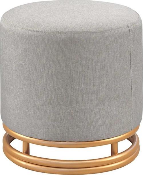 Nuvi Puf Gold Metal Çerçeveli  Keten Çok Amaçlı Dekoratif Oturak, Makyaj Oturağı,Montajsız Puf Bench
