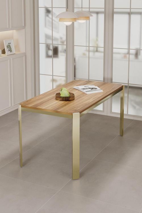 Nexa Metal Ayaklı 70x120 Sabit Ahşap Üst Kalite Mutfak Masası, Yemek Masası, Salon Masası