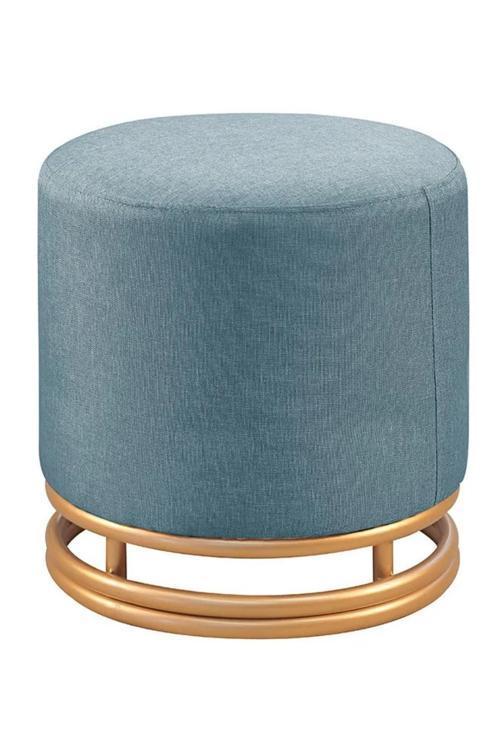 Nuvi Puf Gold Metal Çerçeveli  Keten Çok Amaçlı Dekoratif Oturak, Makyaj Oturağı,Montajsız Puf Bench