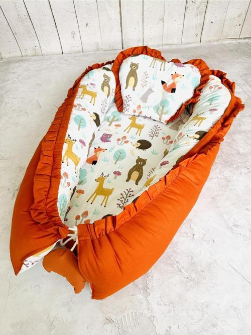 Baby Nest Orman Fırfırlı Ortopedik Çift Taraflı Bebek Yatağı Anne Yanı Bebek Yatağı