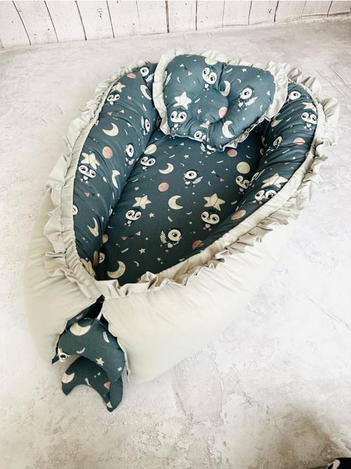 Baby Nest Penguen Fırfırlı Ortopedik Çift Taraflı Bebek Yatağı Anne Yanı Bebek Yatağı