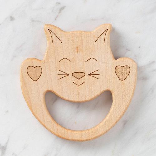 Hobi Baby Kedi Figürlü Organik Ahşap Diş Kaşıyıcı