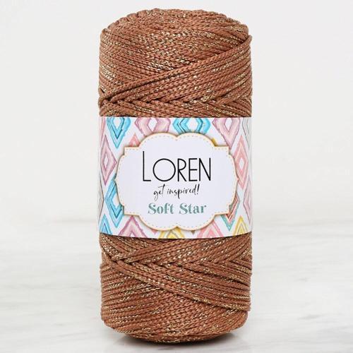  Soft Star Makrome İpi Sarı Simli Kahverengi