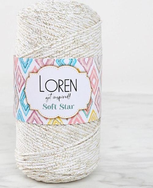  Soft Star Makrome İpi Sarı Simli Krem RM103