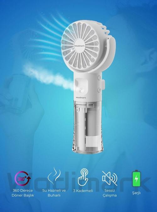 El Tipi Sulu Buharlı Fan Şarjlı Vantilatör Mini Masaüstü El Fan Taşınabilir 3 Kademeli Usb Pervane