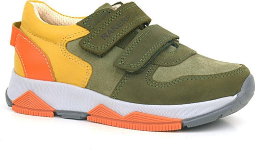 Hakiki Deri Haki Turuncu Sarı Çocuk Sneakers Spor Ayakkabı