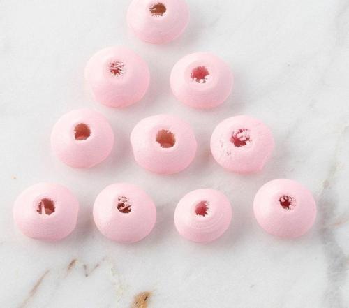  10 Adet Pembe Yassı Ahşap Boncuk