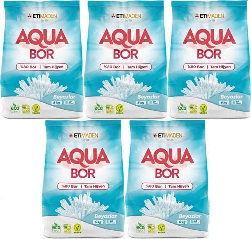 AquaBor Matik Toz Çamaşır Deterjanı 30KG (Beyazlar İçin) 200 Yıkama (5PK*6KG)