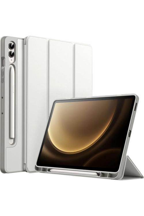 Samsung Galaxy Tab S9+ Fe Plus 12.4 Uyumlu Kılıf Uyku Modlu Pu Deri Arkası Silikon Kalem Bölmeli