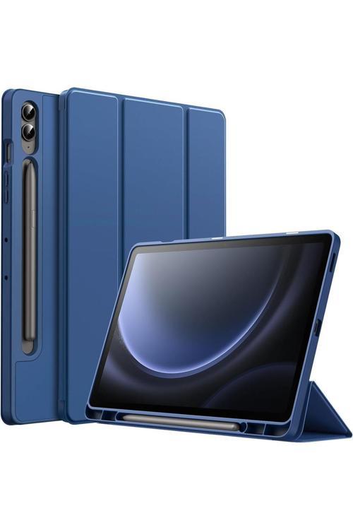 Samsung Galaxy Tab S9+ Fe Plus 12.4 Uyumlu Kılıf Uyku Modlu Pu Deri Arkası Silikon Kalem Bölmeli