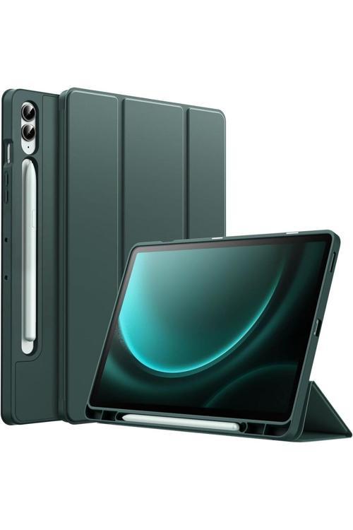 Samsung Galaxy Tab S9+ Fe Plus 12.4 Uyumlu Kılıf Uyku Modlu Pu Deri Arkası Silikon Kalem Bölmeli