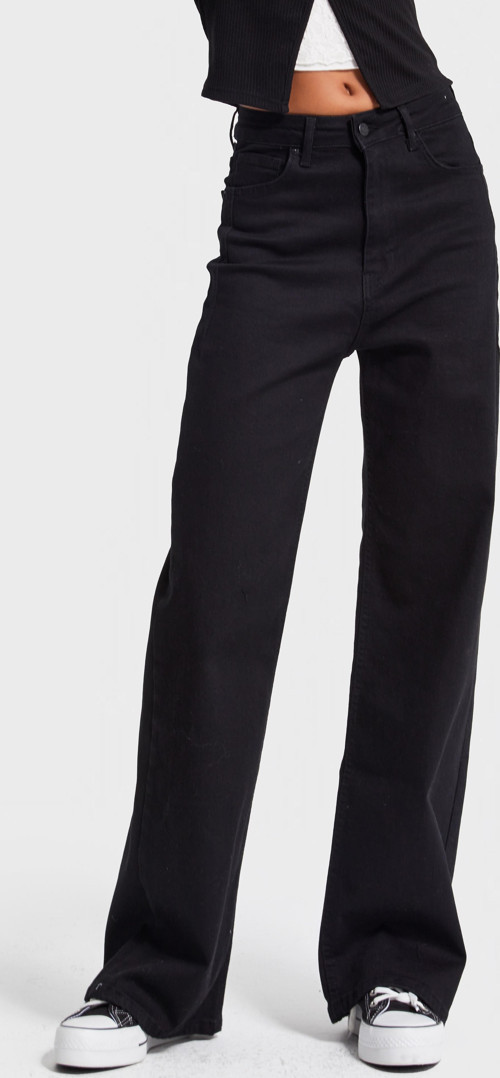 Kadın Siyah Renk 1w5-1 Esnek Likralı Kumaş Wide Leg Fit İç boy 80cm Denim Jean