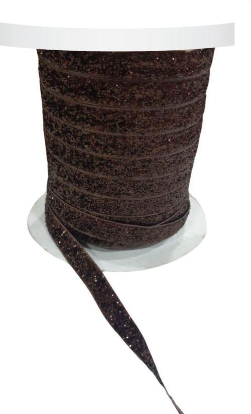 Kadife Kurdele Simli 1 cm Kahverengi 2 Metre